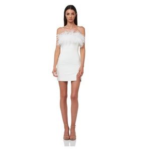 Par Violet Age of Innocence White Mini Feather Dress - Medium